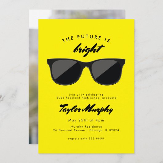 Invitation Jaune Retro Graduation Party Future est brillant (Devant / Derrière)