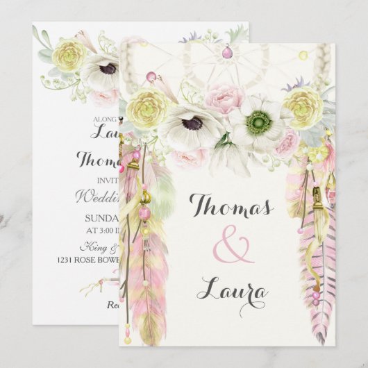 Invitation Jaune rêveur tribal de rose d'aquarelle de (Devant / Derrière)