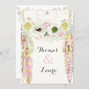 Invitation Jaune rêveur tribal de rose d'aquarelle de