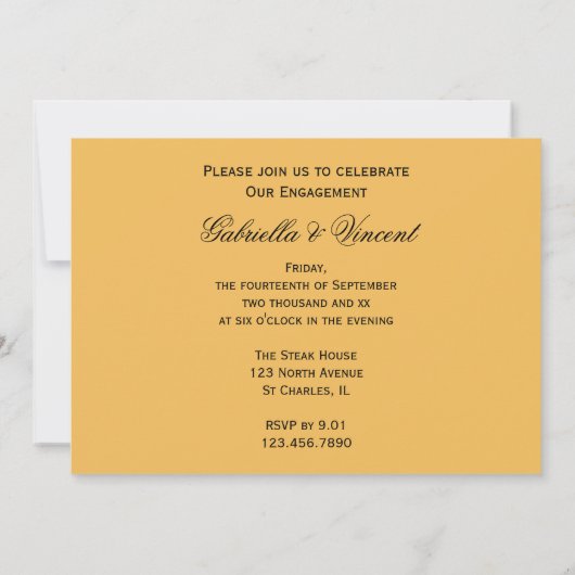 Invitation Jaune Rose blanche Perles d'engagement (Dos)