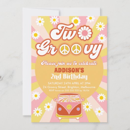 Invitation Jaune rose Brown deux Super Retro 2e anniversaire (Devant)