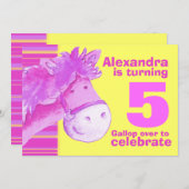 Invitation jaune rose d'anniversaire de 5ème (Devant / Derrière)