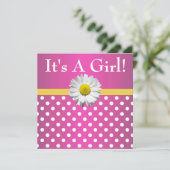 Invitation jaune rose de baby shower de marguerite (Debout devant)