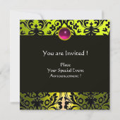 INVITATION JAUNE ROSE FUCHSIA NOIR DAMAS TOPAZE MONOGRAMME (Dos)