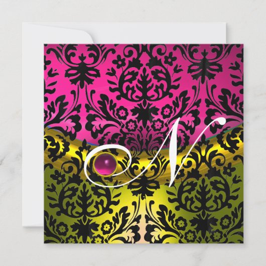 INVITATION JAUNE ROSE FUCHSIA NOIR DAMAS TOPAZE MONOGRAMME (Devant)