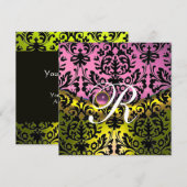INVITATION JAUNE ROSE LAVANDE NOIR DAMAS MONOGRAMME (Devant / Derrière)