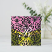 INVITATION JAUNE ROSE LAVANDE NOIR DAMAS MONOGRAMME (Debout devant)