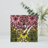 Invitation JAUNE ROSE NOIR DAMASK MONOGRAM Améthyste (Debout devant)