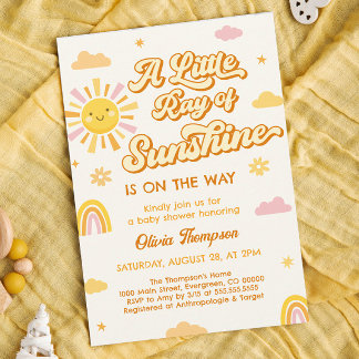 Invitation Jaune rose Un petit rayon de soleil Baby shower