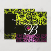 Invitation JAUNE ROSE VIOLET NOIR DAMAS MONOGRAMME Améthyste (Devant / Derrière)