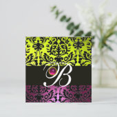 Invitation JAUNE ROSE VIOLET NOIR DAMAS MONOGRAMME Améthyste (Debout devant)