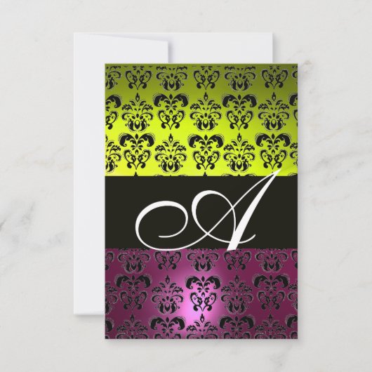 Invitation JAUNE ROSE VIOLET NOIR DAMAS MONOGRAMME fuchsia (Devant)