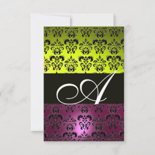 Invitation JAUNE ROSE VIOLET NOIR DAMAS MONOGRAMME fuchsia