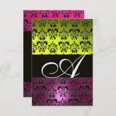 Invitation JAUNE ROSE VIOLET NOIR DAMASK MONOGRAM fuchsia (Devant / Derrière)