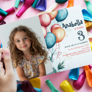 Invitation Jaune Rouge et Ballons Bleus Parti Anniversaire de