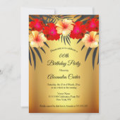 Invitation Jaune rouge Noir Palm Hibiscus fête d'anniversaire (Devant)
