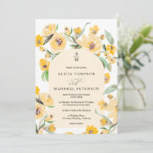 Invitation Jaune rustique Parche fleurie arc chic mariage (Debout devant)