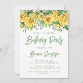 Invitation Jaune Sage Vert Floral fête d'anniversaire (Devant)