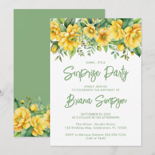 Invitation Jaune Sage Vert Floral Surprise Party
