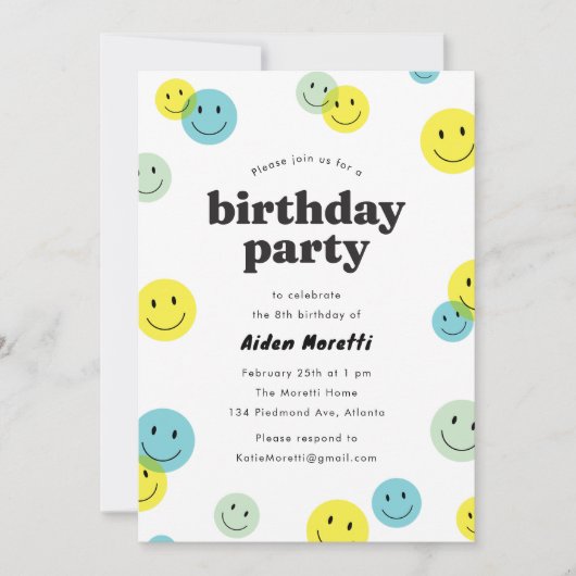 Invitation Jaune souriant à visage heureux Anniversaire de en (Devant)