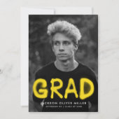 Invitation Jaune Spray Paint Photo Party Graduation (Devant)