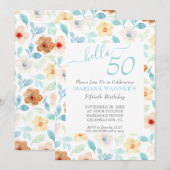 Invitation Jaune Télée Floral Élégant Script 50e Anniversaire (Devant / Derrière)