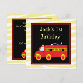 Invitation Jaune Tigre Rouge Camion Feu Boy 1ère fête d'anniv (Devant / Derrière)