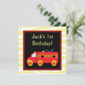 Invitation Jaune Tigre Rouge Camion Feu Boy 1ère fête d'anniv (Debout devant)