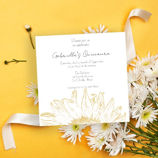 Invitation Jaune Tournesol Graphique Quinceanera Party