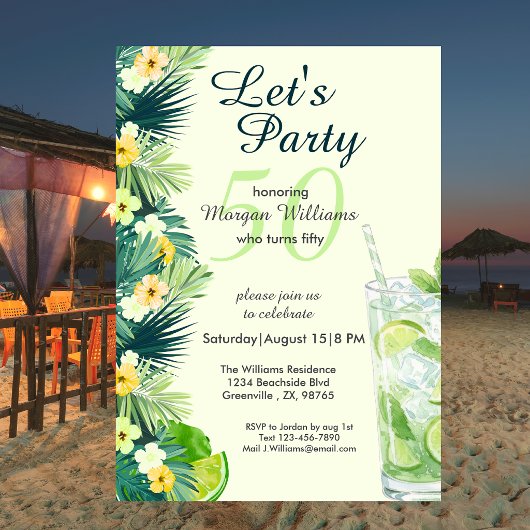 Invitation Jaune Tropical Cocktail 50e Anniversaire