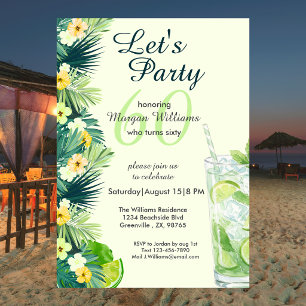 Invitation Jaune Tropical Eté Cocktail 60e Anniversaire