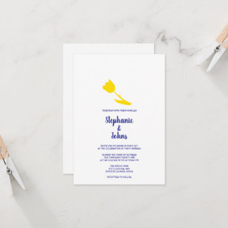 Invitation Jaune Tulip Floral Navy Bleu Blanc Joli Mariage