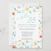 Invitation Jaune Turquoise Floral Élégant Script 35e annivers (Devant)