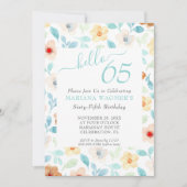 Invitation Jaune Turquoise Floral Élégant Script 65e annivers (Devant)