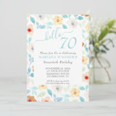 Invitation Jaune Turquoise Floral Élégant Script 70e annivers (Debout devant)