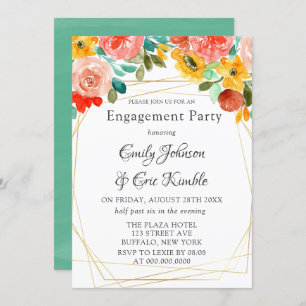Invitation Jaune Turquoise peint Orange Peony Party