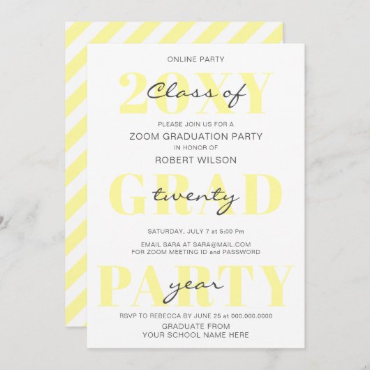 Invitation Jaune Typographie Moderne Online Graduation Party (Devant / Derrière)