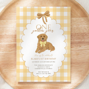 Invitation Jaune un an d'or chiot première fête d'anniversair