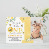 Invitation Jaune Un Miel Floral Abeille Premier Anniversaire (Debout devant)