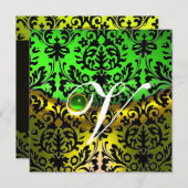 INVITATION JAUNE VERT ÉMERAUDE NOIR DAMAS MONOGRAMME (Devant / Derrière)