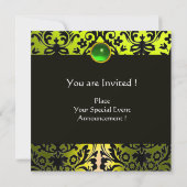 INVITATION JAUNE VERT ÉMERAUDE NOIR DAMAS MONOGRAMME (Dos)