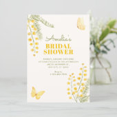 Invitation Jaune vert floral papillon douche de mariée (Debout devant)