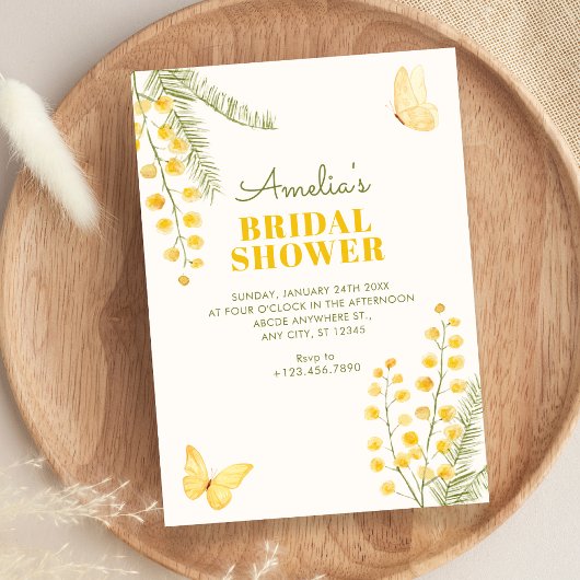 Invitation Jaune vert floral papillon douche de mariée