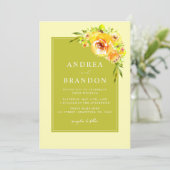 Invitation Jaune & Vert | Jardin Vibrant | Mariage Code QR (Debout devant)