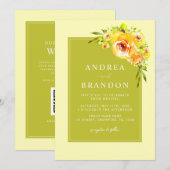 Invitation Jaune & Vert | Jardin Vibrant | Mariage Code QR (Devant / Derrière)