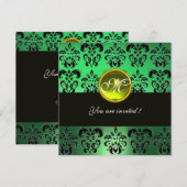 Invitation JAUNE VERT NOIR DAMAS MONOGRAMME, topaze (Devant / Derrière)