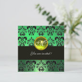 Invitation JAUNE VERT NOIR DAMAS MONOGRAMME, topaze (Debout devant)