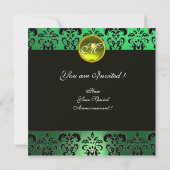 Invitation JAUNE VERT NOIR DAMAS MONOGRAMME, topaze (Dos)