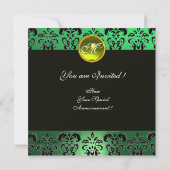 Invitation JAUNE VERT NOIR DAMASSÉ MONOGRAMME, topaze (Dos)