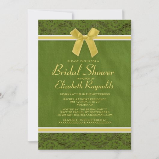 Invitation Jaune Vert Pays Dentelle Nuptiale Douche Invitatio (Devant)
